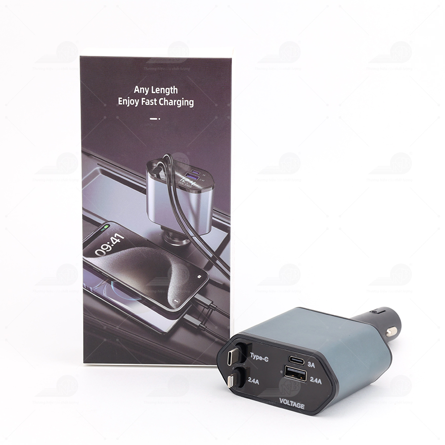 Bộ sạt nhanh 4in 1 (2 cổng + 1 dây sạc 2.4A + 1 dây sạc Type C) dây dài 800mm