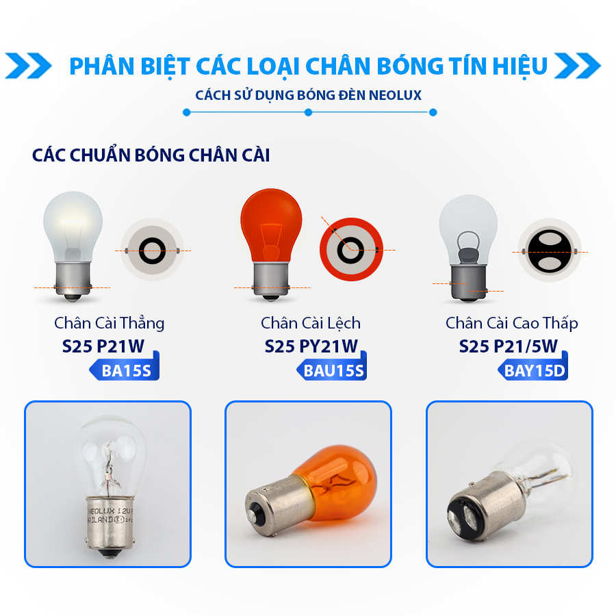 Bóng đèn sau S25 1 tim (VÀNG) Chân Xéo 12V 21W (BAU15S) N581 Hiệu NEOLUX