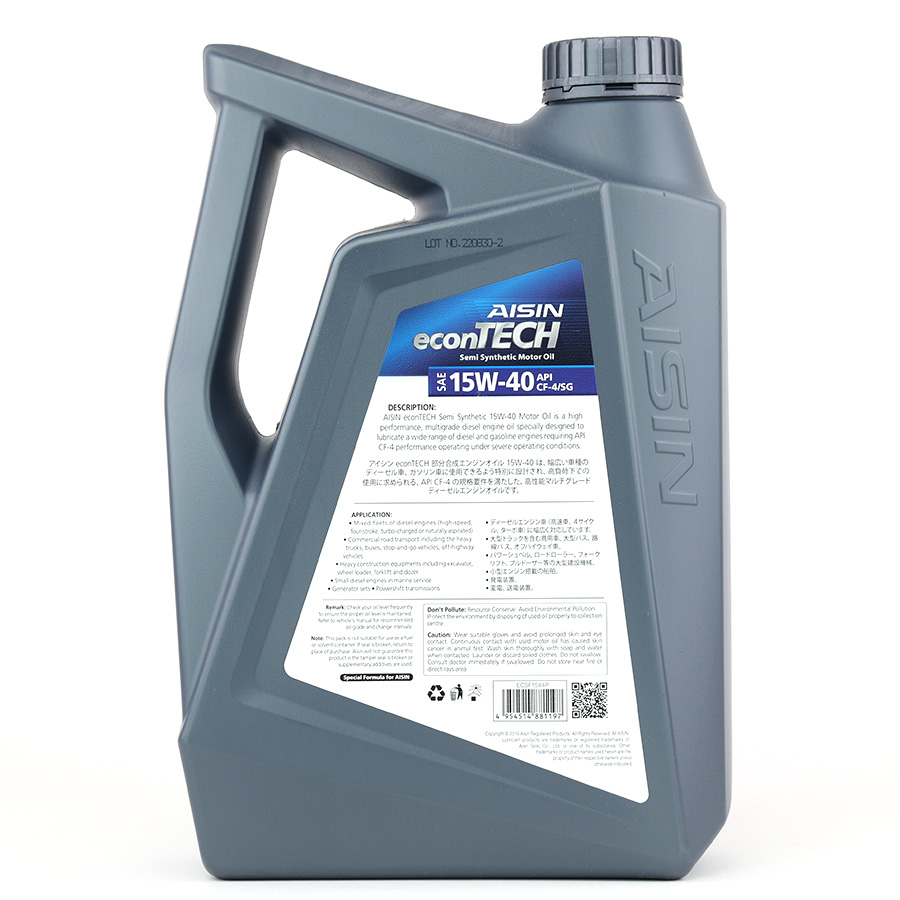 Nhớt Động Cơ Aisin 15W-40 CF4/SG Semi Synthetic 4 Lít ECSF1544PB