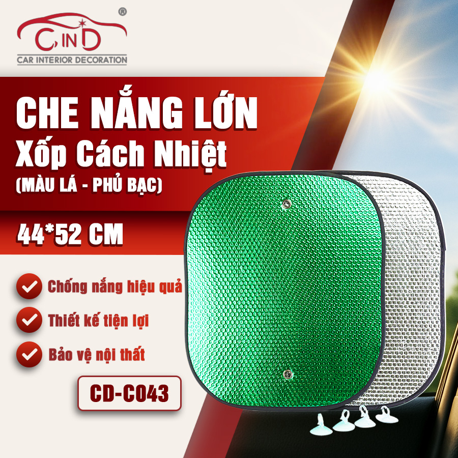 Che nắng xốp tròn lớn CIND (màu bạc/xanh) CD-C043 44*52CM 1SET/2PCS 
