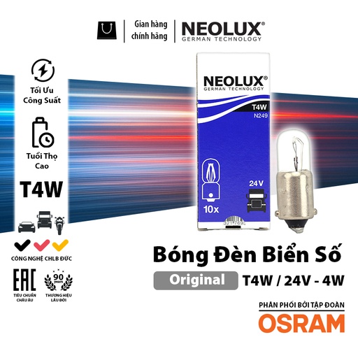 [BDNLXT4W24VN249] Đèn biển số T4W (BA9s) 24V 4W N249 Hiệu NEOLUX