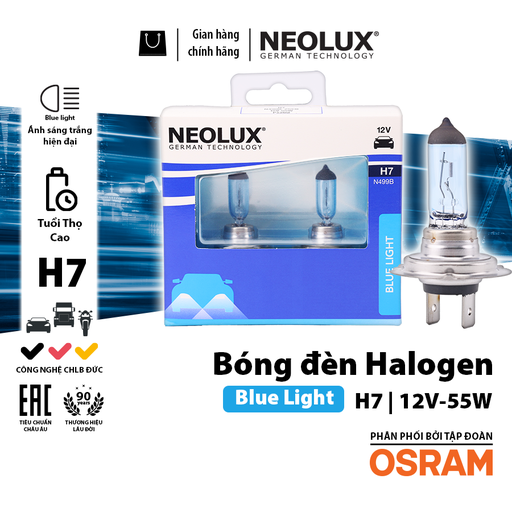 [BDNLXH712VN499B] Bóng Halogen Blue Light H7 12V 55W PX26D N499B-2SCB Hiệu Neolux