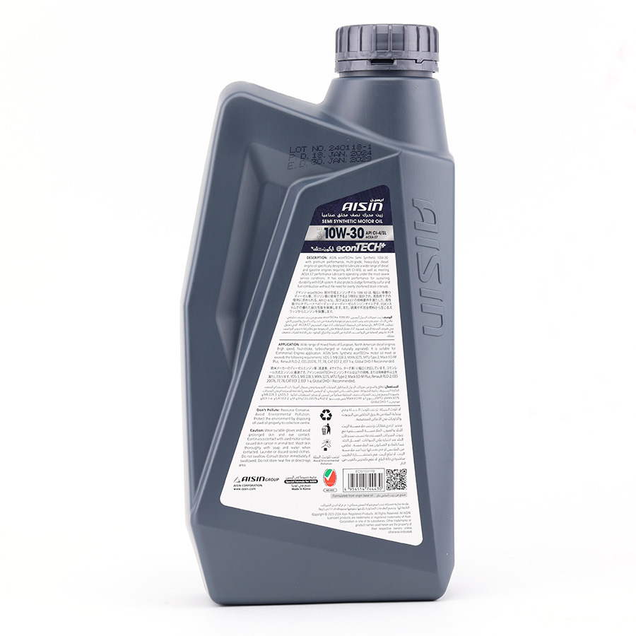 Nhớt Động Cơ Aisin 10W-30 CI-4/SL econTECH+ Fully Synthetic 1 Lít ECSI1031PB
