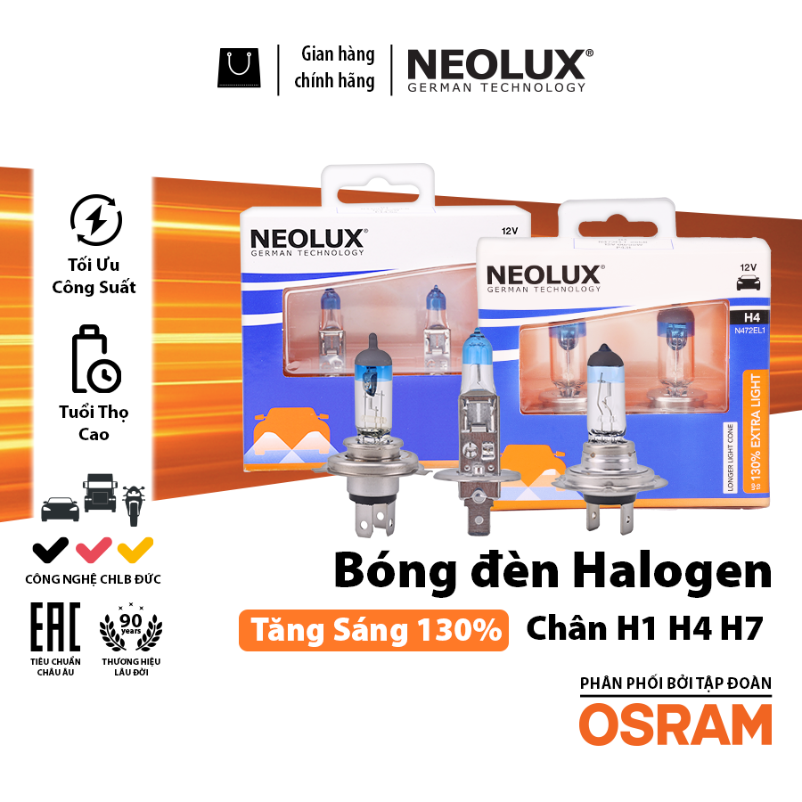 Bóng Halogen Tăng Sáng 130% H4 12V 60/55W N472EL1-2SCB Hiệu Neolux