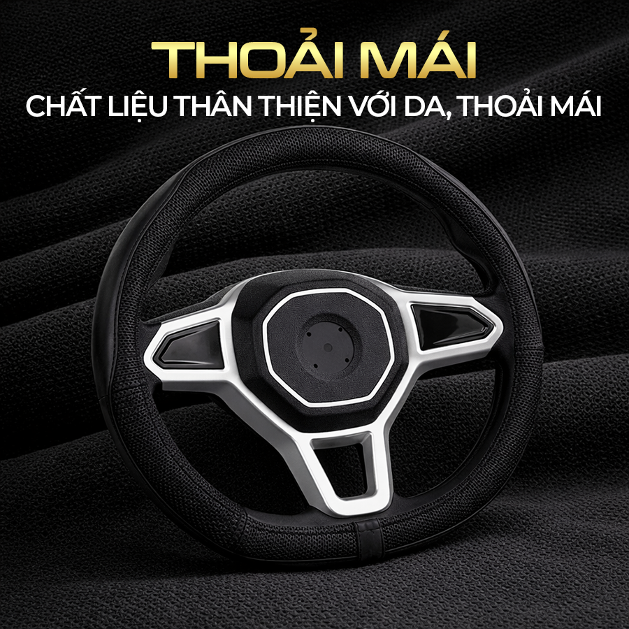 Bao vô lăng CIND PU+TPE kiểu D E011D Size M đen/đen