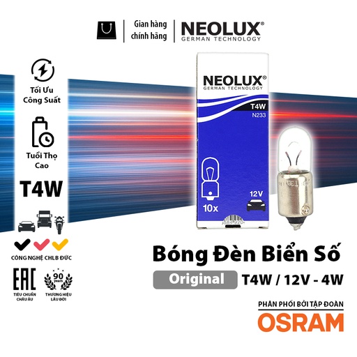 [BDNLXT4W12VN233] Bóng đèn biển số T4W (BA9s) 12V 4W N233 Hiệu NEOLUX