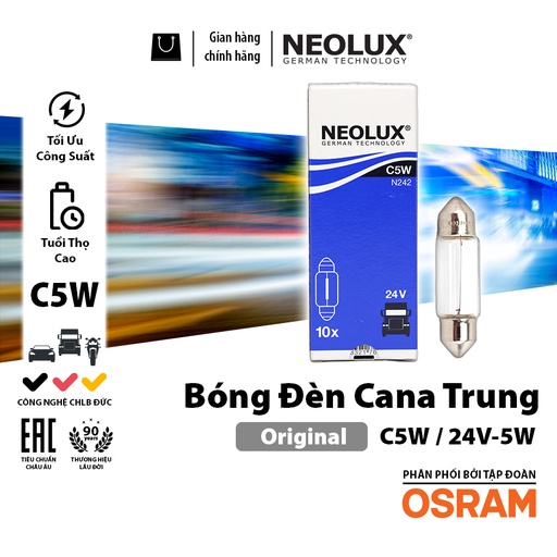 [BDNLXSV8524VN242] Bóng Cana Trung C5W SV8.5 24V 5W T11*38 N242 Hiệu NEOLUX