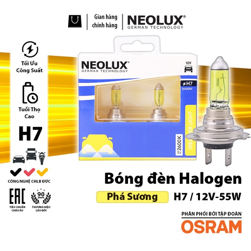 [BDNLXH712VN499W] Bóng Halogen Phá Sương H7 12V 55W PX26D N499W-2SCB Hiệu Neolux